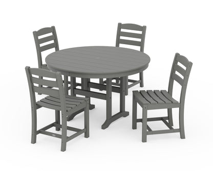 POLYWOOD La Casa Café Side Chair 5-Piece Round Farmhouse Dining Set in Slate Grey