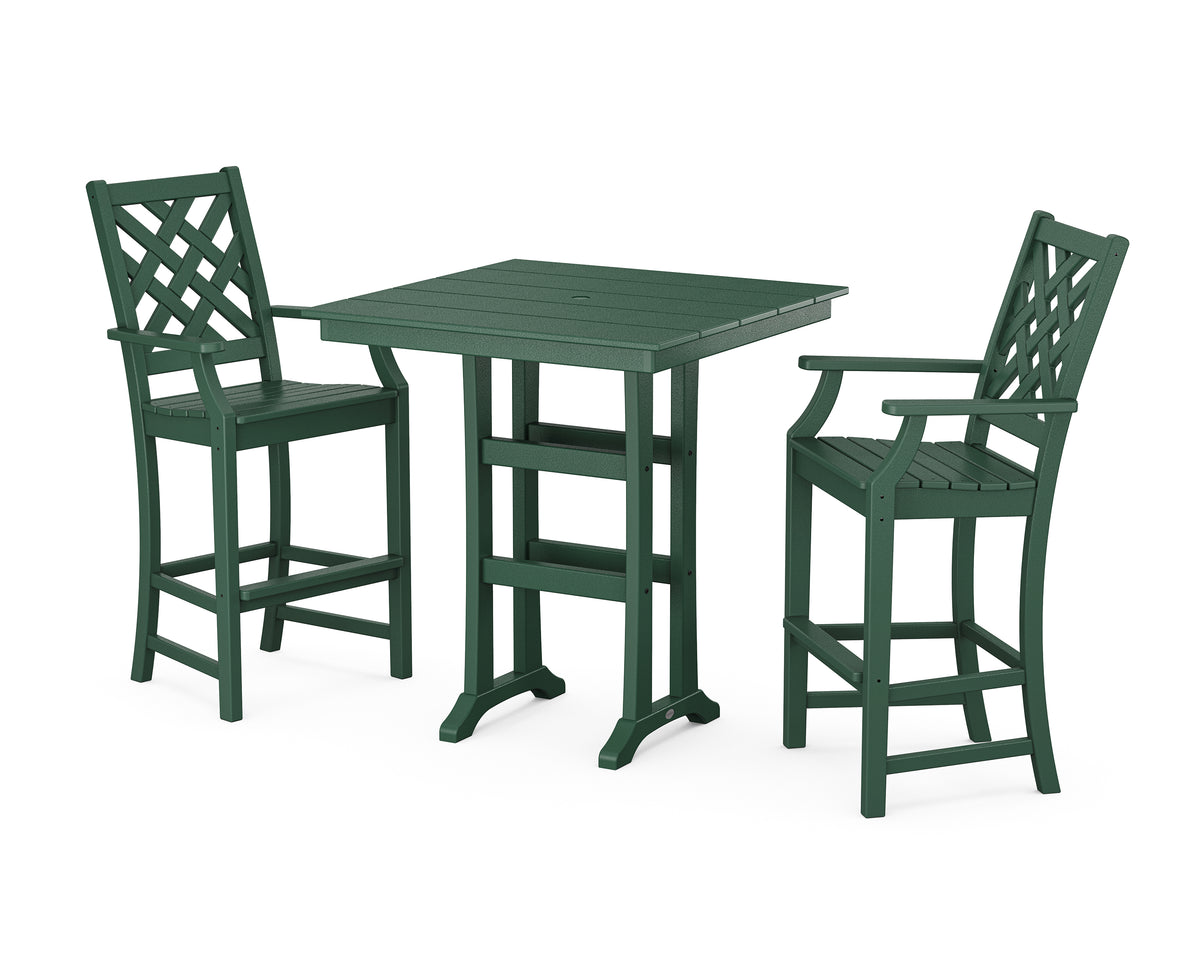 POLYWOOD Country Living Wovendale 3-Piece Farmhouse Bar Set with Trestle Legs in Green