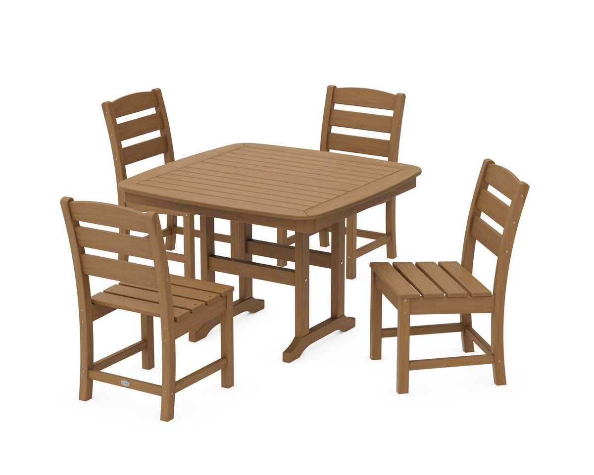POLYWOOD Lakeside Side Chair 5-Piece Dining Set with Trestle Legs - 44" Table in Natural