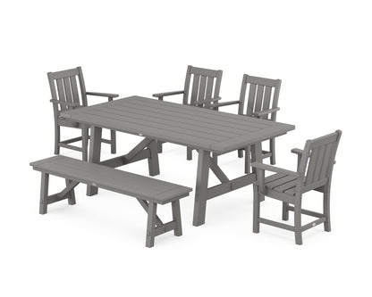 POLYWOOD Oxford 6-Piece Rustic Farmhouse Dining Set with Bench in Slate Grey