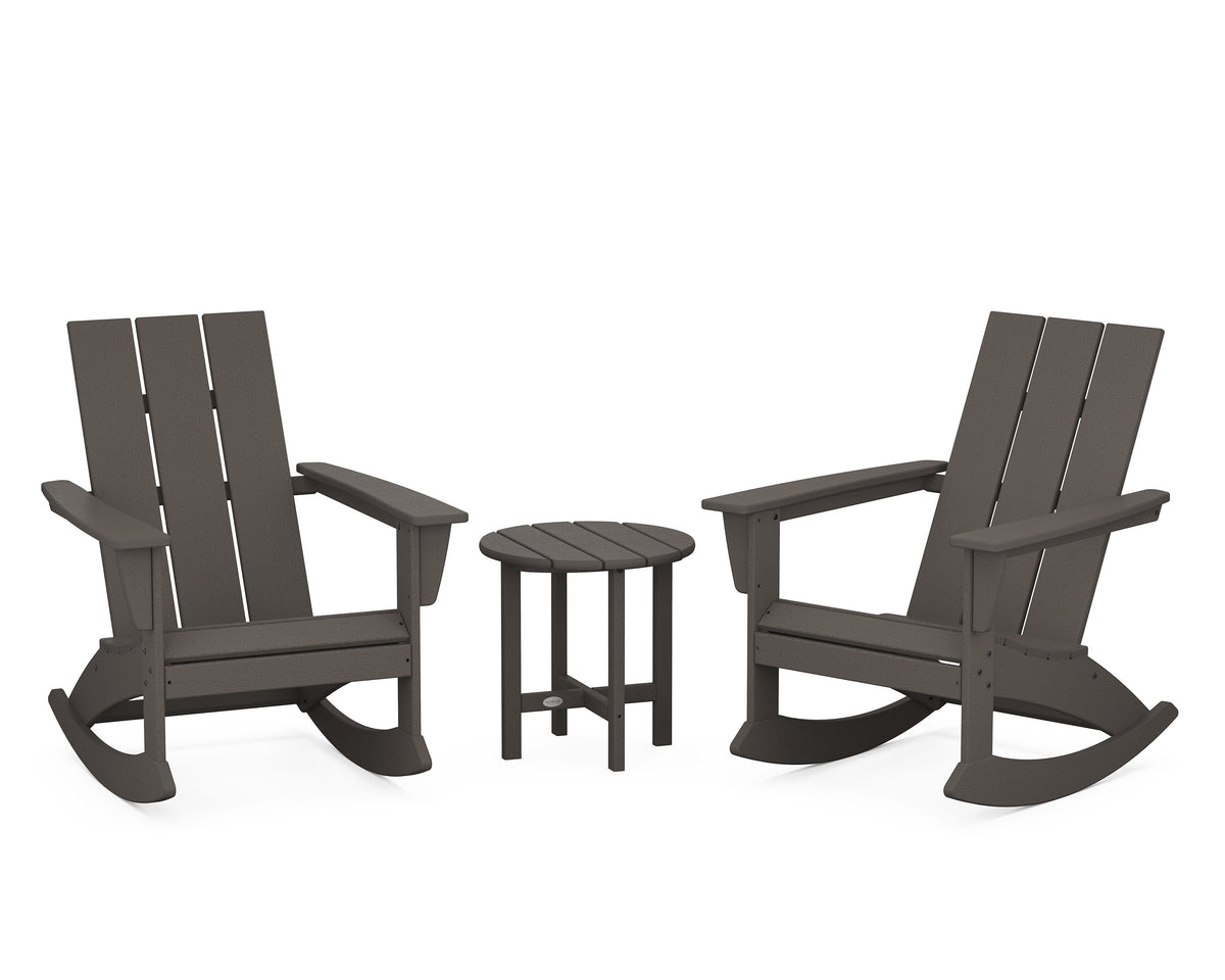 POLYWOOD Modern 3-Piece Adirondack Rocking Chair Set in Vintage Coffee