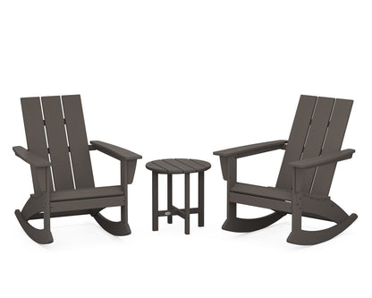 POLYWOOD Modern 3-Piece Adirondack Rocking Chair Set in Vintage Coffee