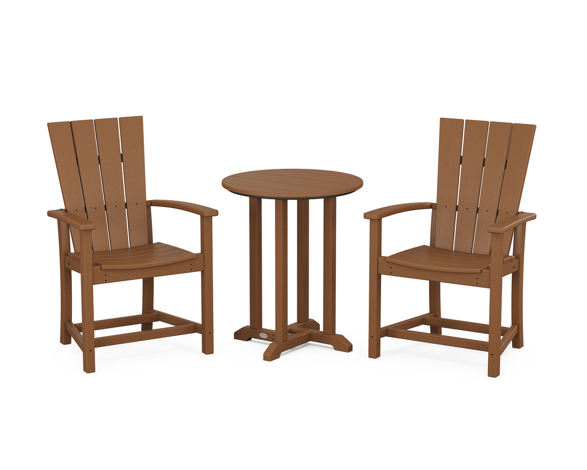 POLYWOOD Quattro 3-Piece Round Farmhouse Bistro Dining Set in Teak