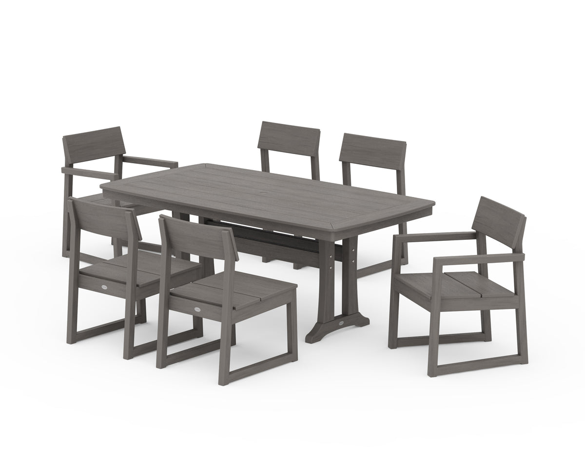 POLYWOOD EDGE 7-Piece Dining Set with Trestle Legs in Driftwood