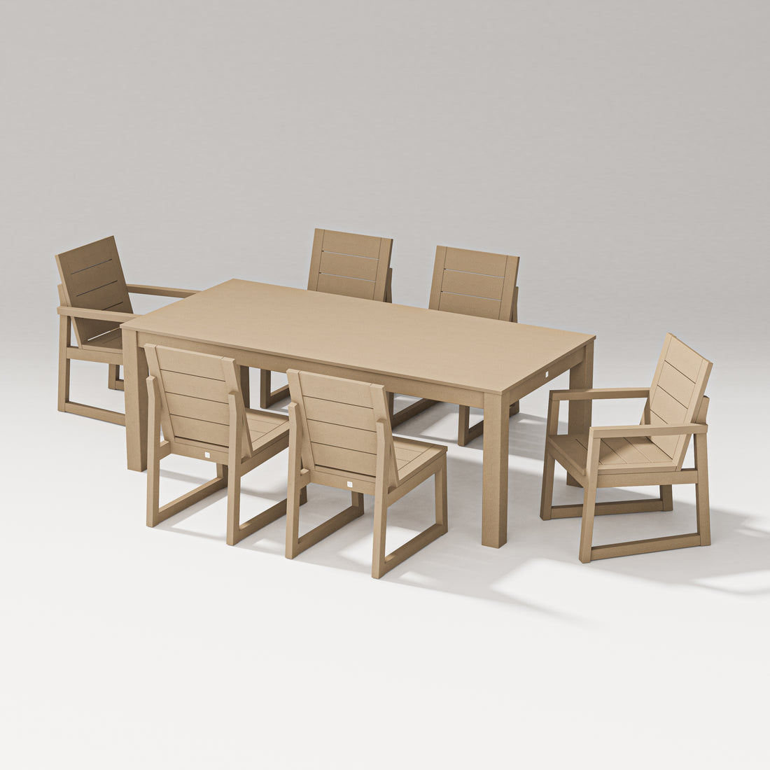 POLYWOOD PW Designer Series Elevate 7-Piece Parsons Table Dining Set with PW Designer Series Elevate Dining Side Chair in Vintage Sahara