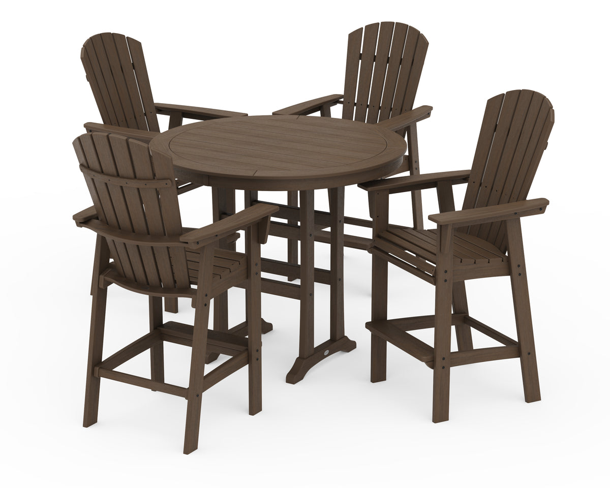 POLYWOOD Nautical Curveback Adirondack 5-Piece Round Trestle Bar Set in Kona