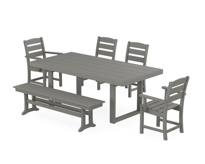POLYWOOD Lakeside 6-Piece Dining Set with Bench - 39" x 78" Table in Slate Grey