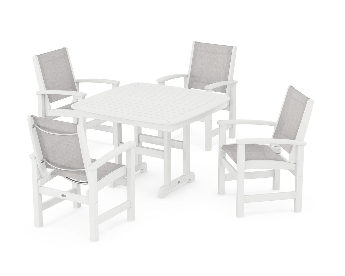 POLYWOOD Coastal 5-Piece Dining Set with Nautical 44" Dining Table in White / Parchment