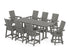 POLYWOOD Modern Curveback Adirondack Swivel 9-Piece Farmhouse Counter Set with Trestle Legs in Slate Grey