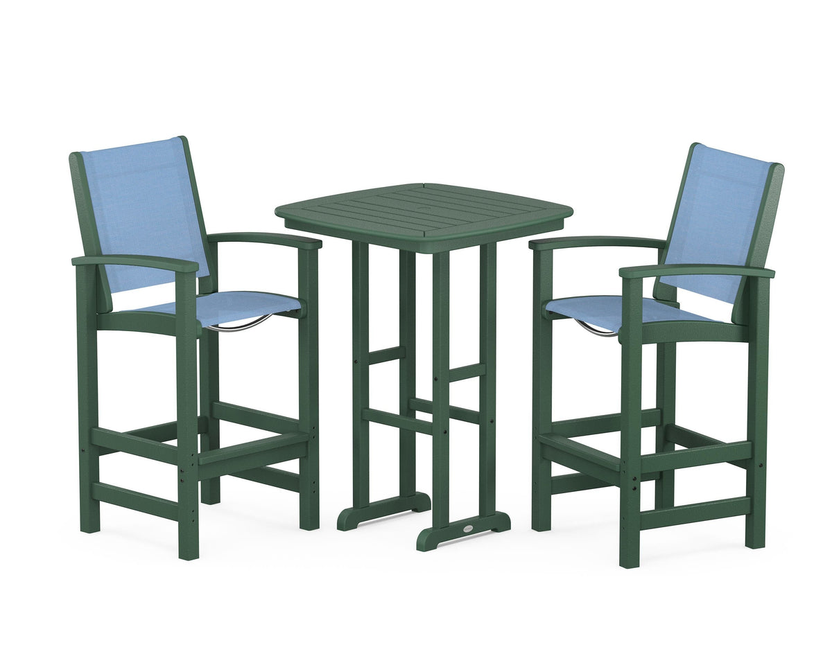 POLYWOOD Coastal 3-Piece Bar Set in Green / Poolside