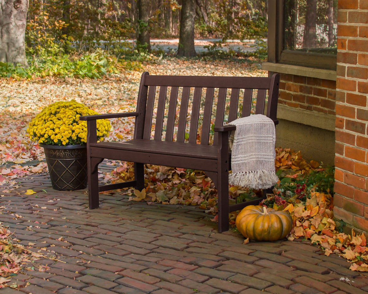 POLYWOOD Vineyard 48" Bench in Mahogany styled outdoors