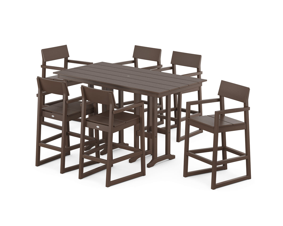 POLYWOOD EDGE Arm Chair 7-Piece Farmhouse Bar Set in Mahogany