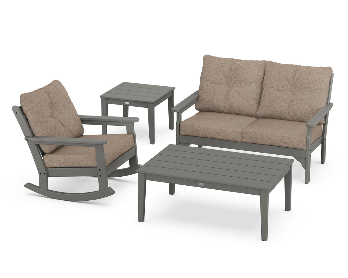 POLYWOOD Vineyard 4-Piece Deep Seating Rocker Set in Slate Grey / Spiced Burlap