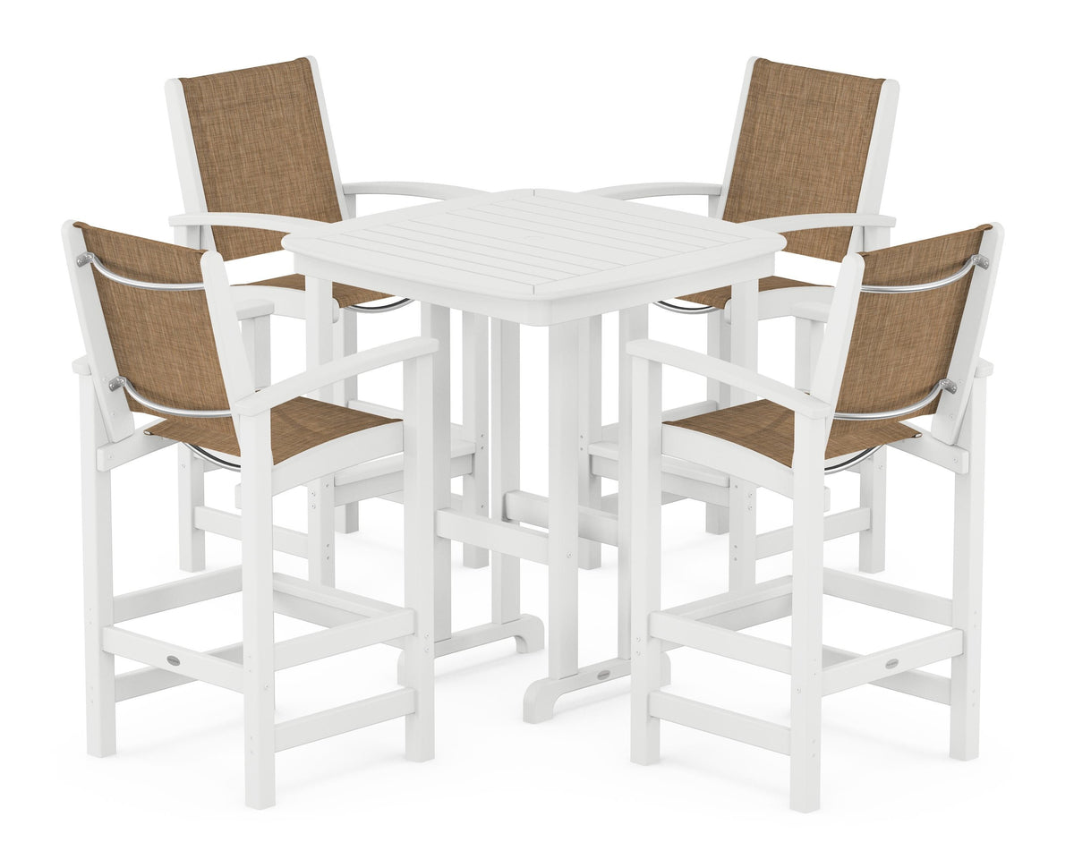 POLYWOOD Coastal 5-Piece Bar Set in White / Burlap