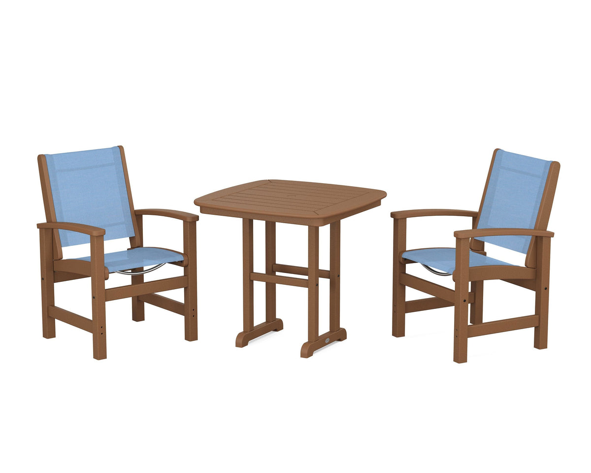 POLYWOOD Coastal 3-Piece Dining Set in Teak / Poolside