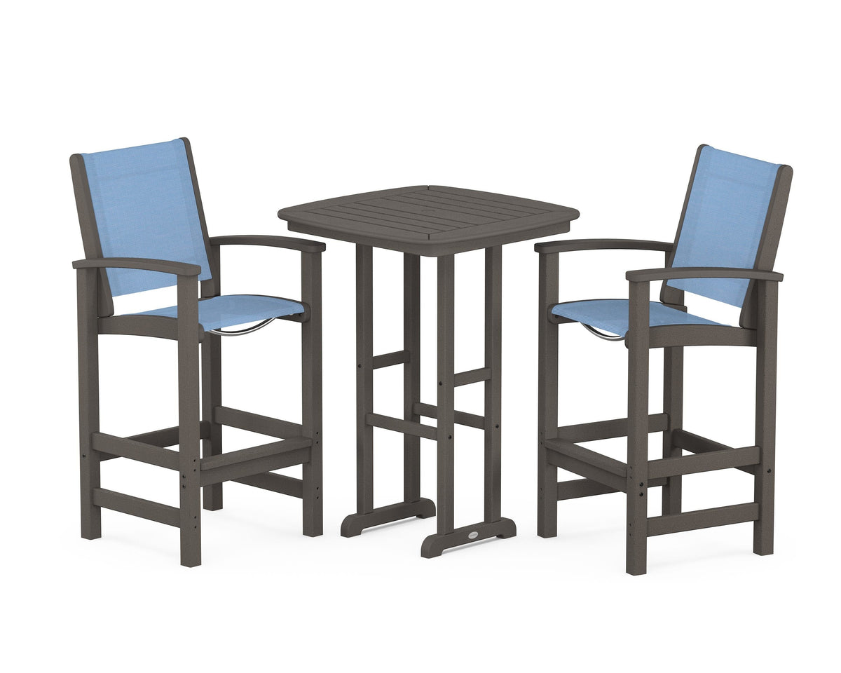 POLYWOOD Coastal 3-Piece Bar Set in Vintage Coffee / Poolside