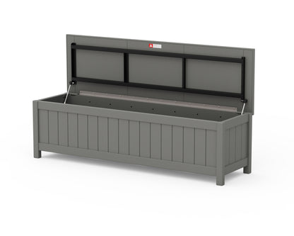 Angled view of the POLYWOOD Vineyard 60" Storage Bench in Slate Grey