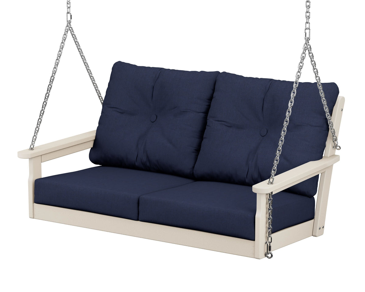 POLYWOOD Vineyard Deep Seating Swing in Sand / Spectrum Indigo