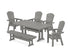 POLYWOOD Nautical Curveback Adirondack 6-Piece Farmhouse Dining Set with Trestle Legs and Bench in Slate Grey
