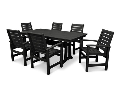 POLYWOOD Signature 7-Piece Farmhouse Dining Set with Trestle Legs in Black