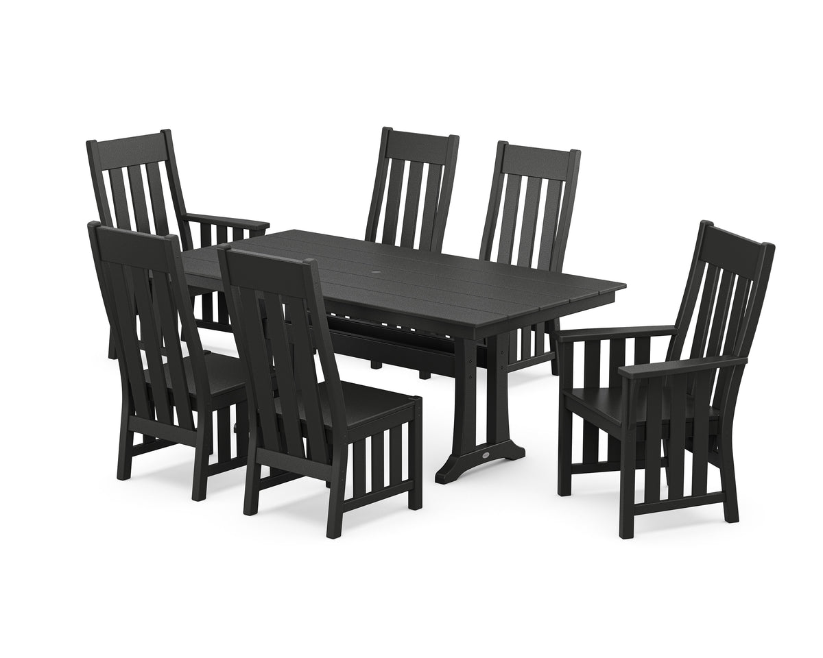 POLYWOOD Acadia 7-Piece Farmhouse Dining Set with Trestle Legs in Black