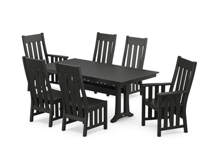 POLYWOOD Acadia 7-Piece Farmhouse Dining Set with Trestle Legs in Black