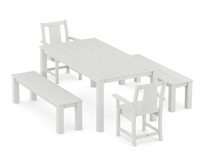 POLYWOOD Prairie 5-Piece Parsons Dining Set with Benches in White