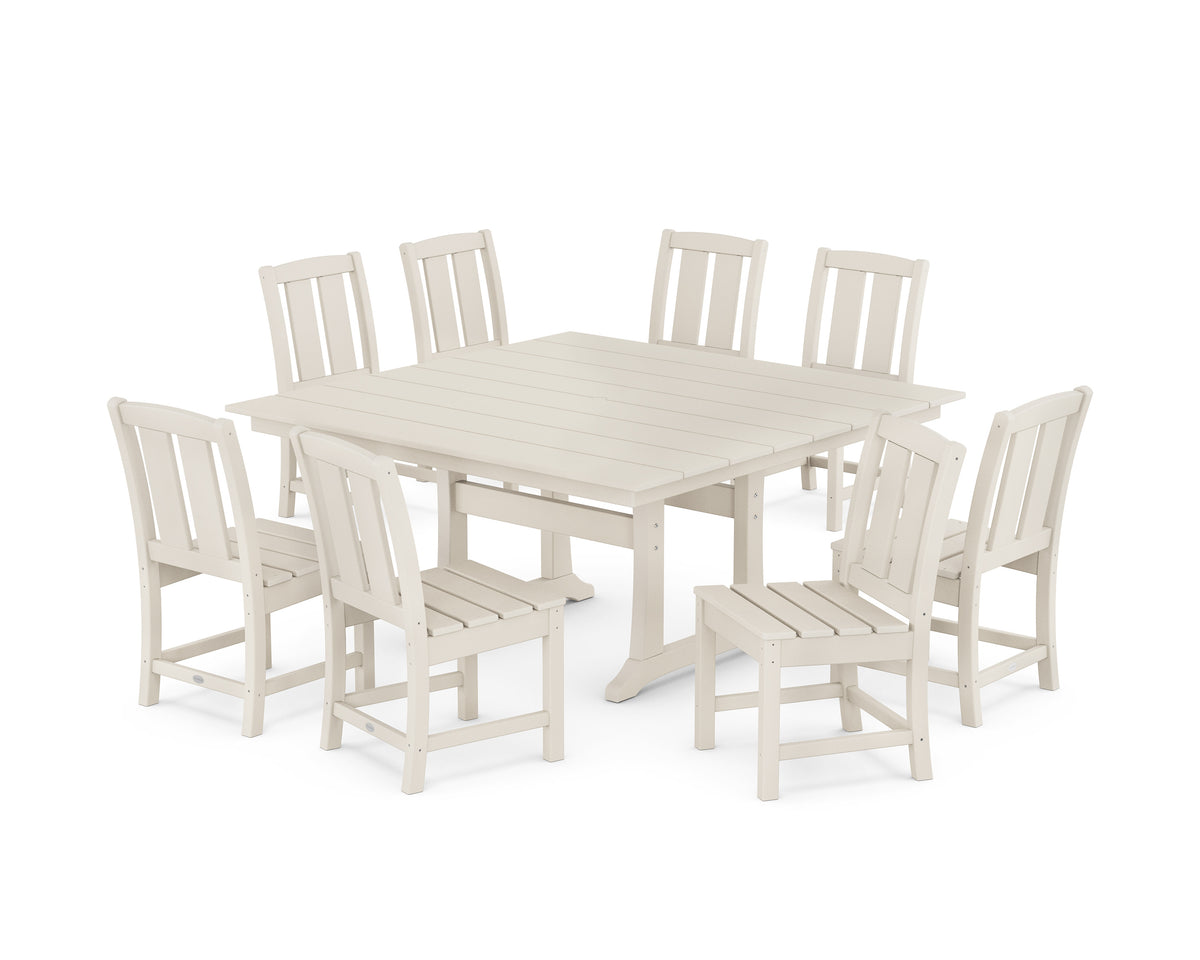 POLYWOOD Mission Side Chair 9-Piece Square Farmhouse Dining Set with Trestle Legs in Sand