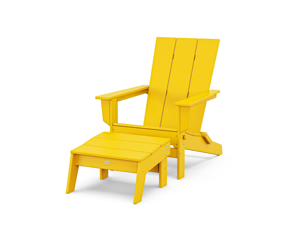 POLYWOOD Modern Studio Folding Adirondack Chair with Ottoman in Lemon