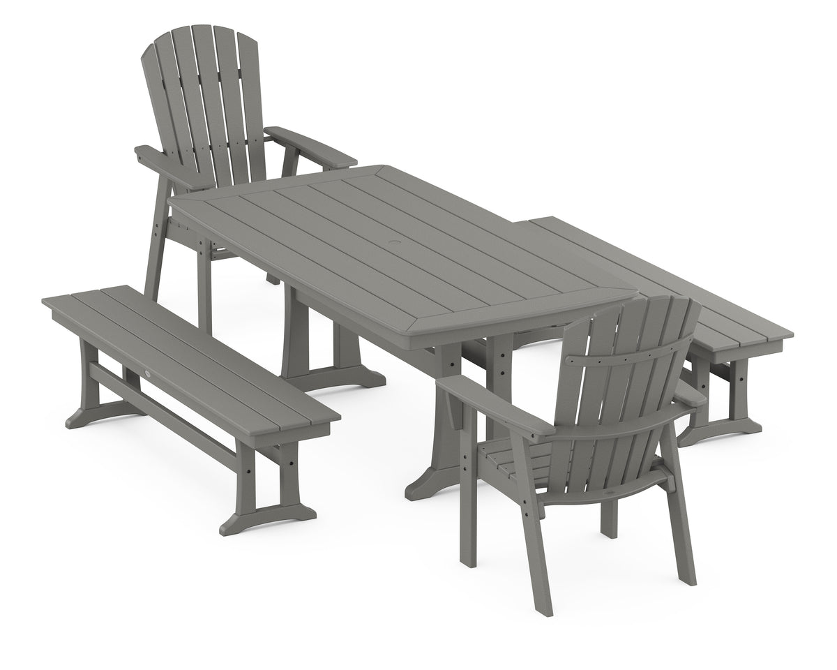 POLYWOOD Nautical Adirondack 5-Piece Dining Set with Trestle Legs - 38" x 73" Table in Slate Grey