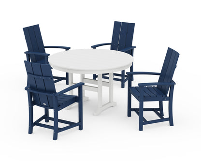 POLYWOOD Modern Adirondack 5-Piece Round Farmhouse Dining Set in Navy / White