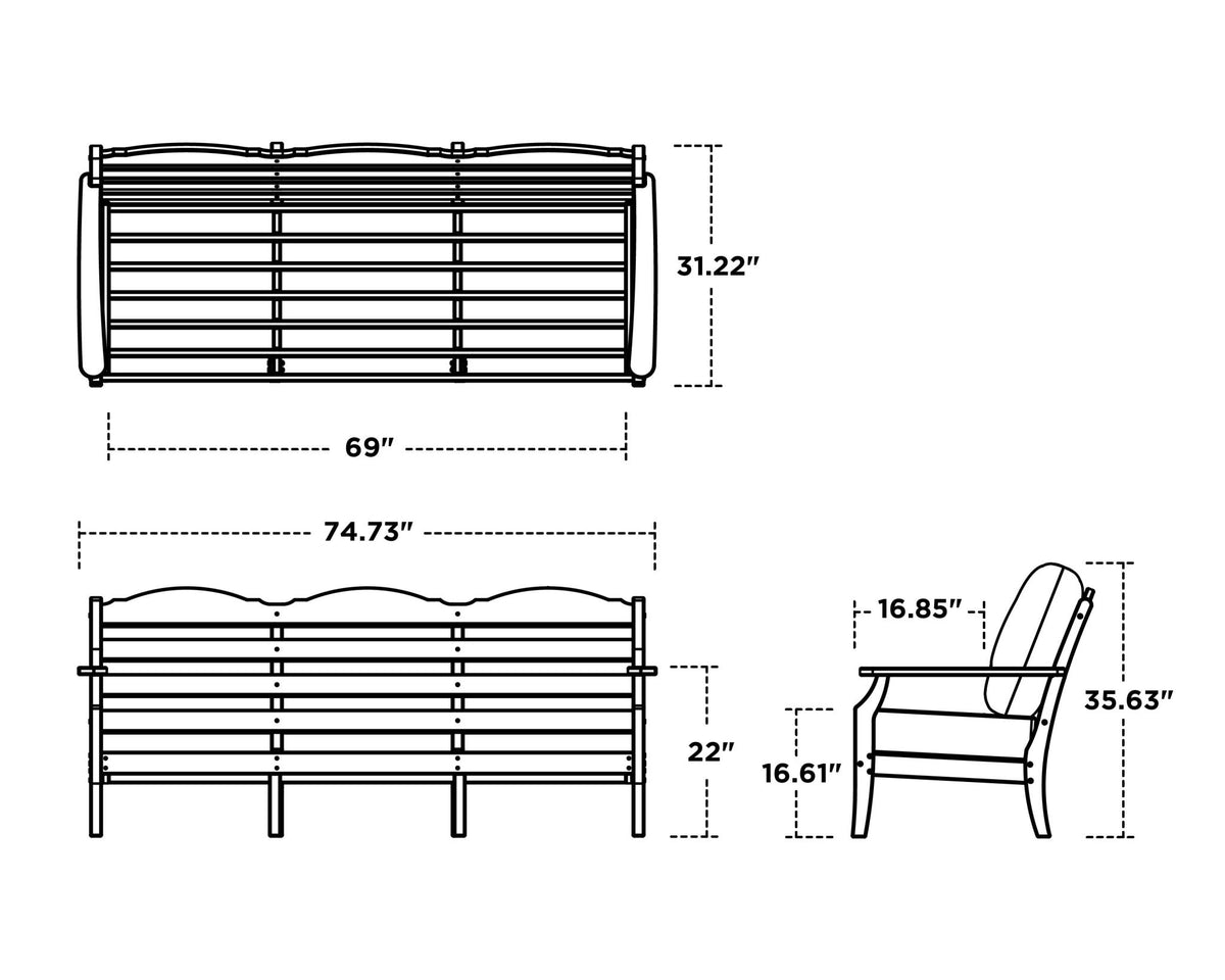 POLYWOOD Savannah Deep Seating Sofa dimensions