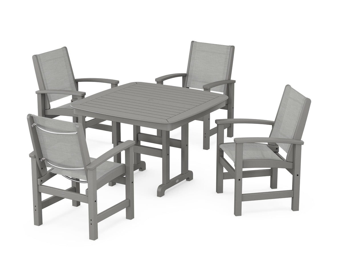 POLYWOOD Coastal 5-Piece Dining Set with Nautical 44" Dining Table in Slate Grey / Metallic