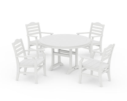 POLYWOOD Savannah 5-Piece Round Dining Set with Trestle Legs in White