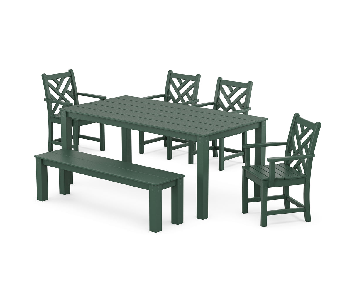 POLYWOOD Chippendale 6-Piece Parsons Dining Set with Bench in Green