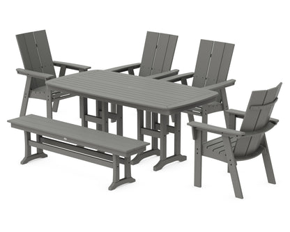 POLYWOOD Modern Curveback Adirondack 6-Piece Dining Set with Bench in Slate Grey