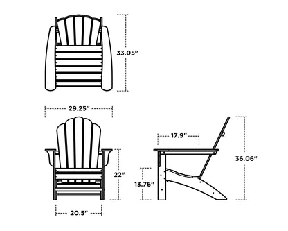 POLYWOOD Cottage Adirondack Chair dimension drawing with width, depth and height measurements