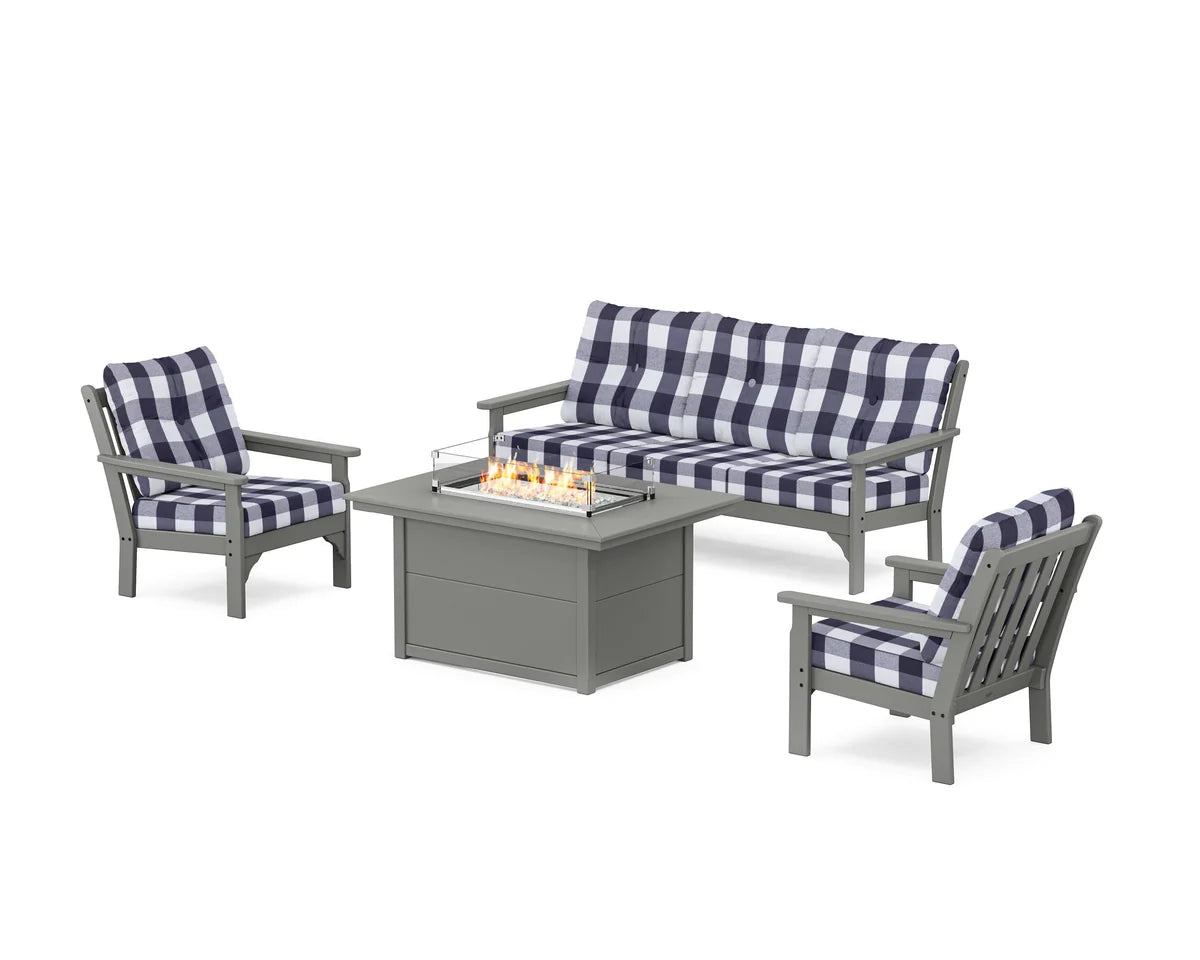 POLYWOOD Vineyard Deep Seating Fire Pit Table Set