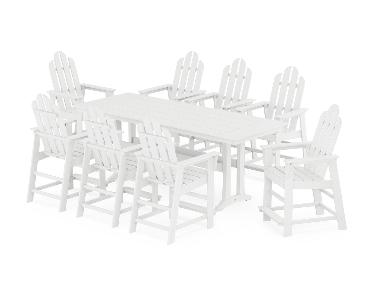 POLYWOOD Long Island 9-Piece Farmhouse Counter Set with Trestle Legs in White