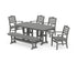 POLYWOOD Savannah 6-Piece Farmhouse Dining Set with Bench with Nautical 37" x 72" Dining Table in Slate Grey