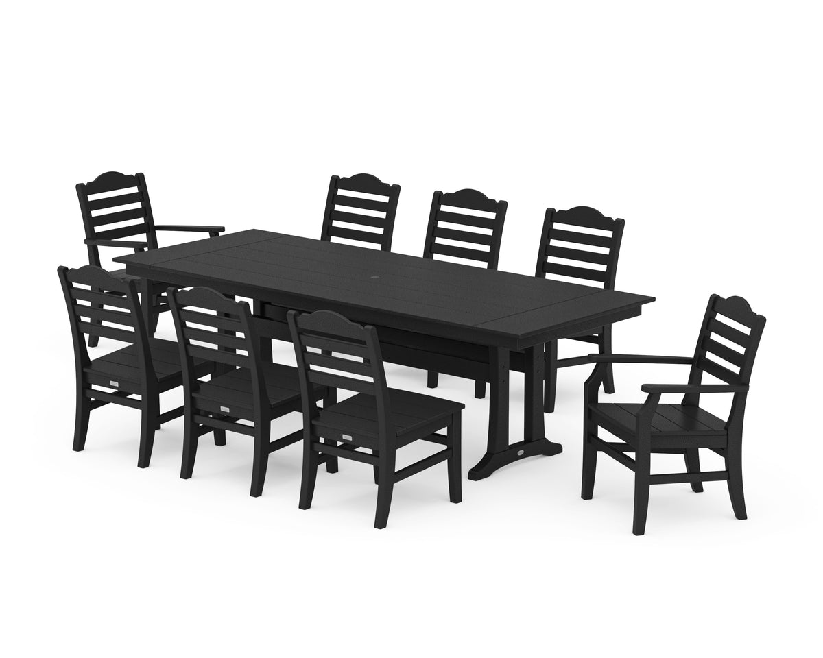 POLYWOOD Savannah 9-Piece Farmhouse Dining Set with Trestle Legs in Black