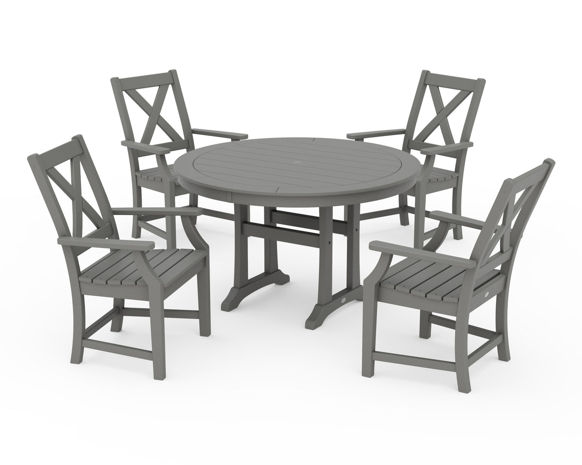 POLYWOOD Braxton 5-Piece Nautical Trestle Arm Chair Dining Set in Slate Grey