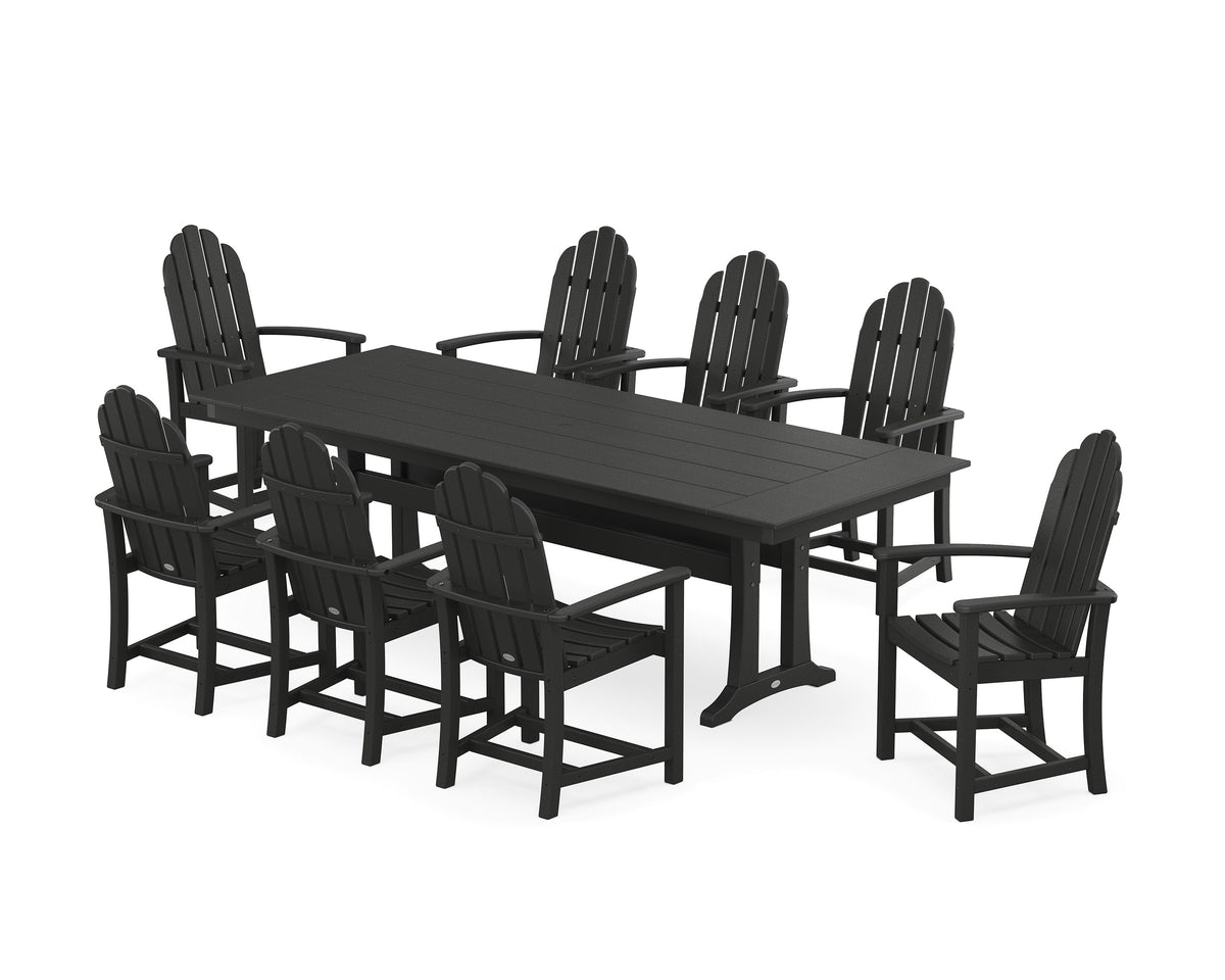 POLYWOOD Classic Adirondack 9-Piece Farmhouse Dining Set with Trestle Legs in Black