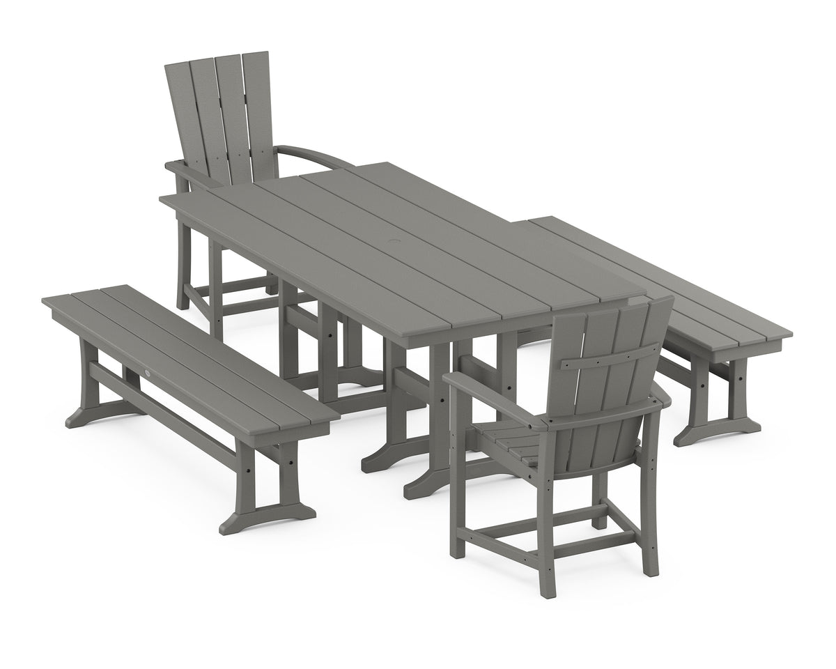 POLYWOOD Quattro 5-Piece Farmhouse Dining Set with Benches - 37" x 72" Table in Slate Grey