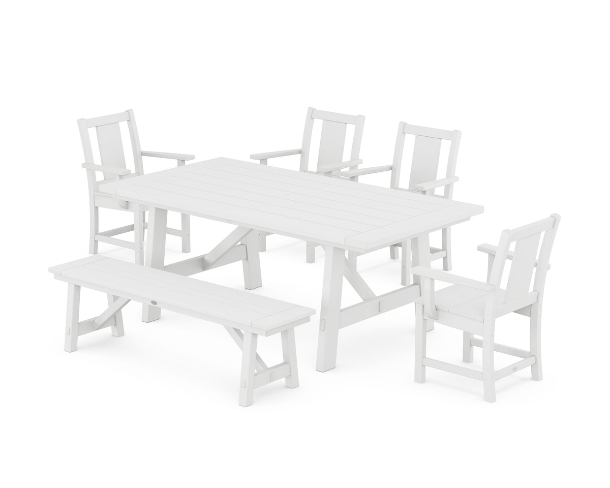 POLYWOOD Prairie 6-Piece Rustic Farmhouse Dining Set with Bench in White