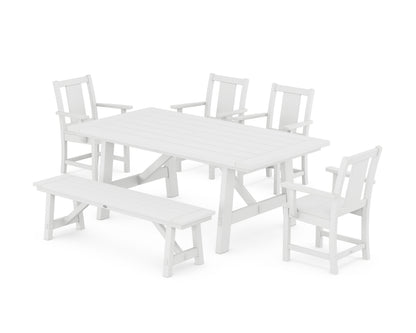 POLYWOOD Prairie 6-Piece Rustic Farmhouse Dining Set with Bench in White