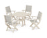 POLYWOOD Coastal Folding Chair 5-Piece Dining Set with Nautical 37" Dining Table in Sand / Birch