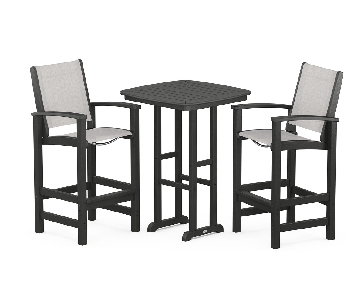 POLYWOOD Coastal 3-Piece Bar Set in Black / Parchment