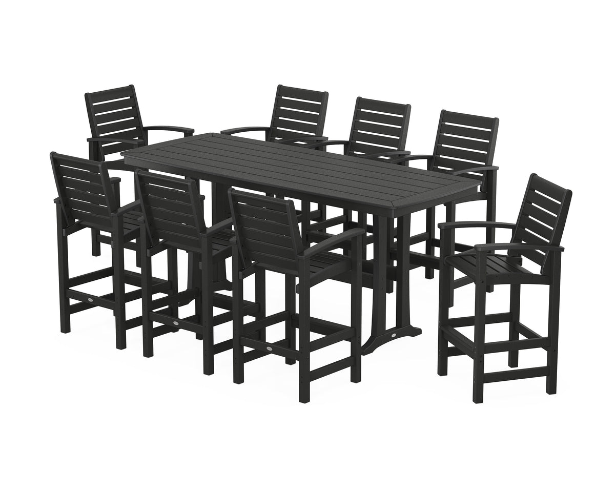 POLYWOOD Signature 9-Piece Bar Set with Trestle Legs in Black