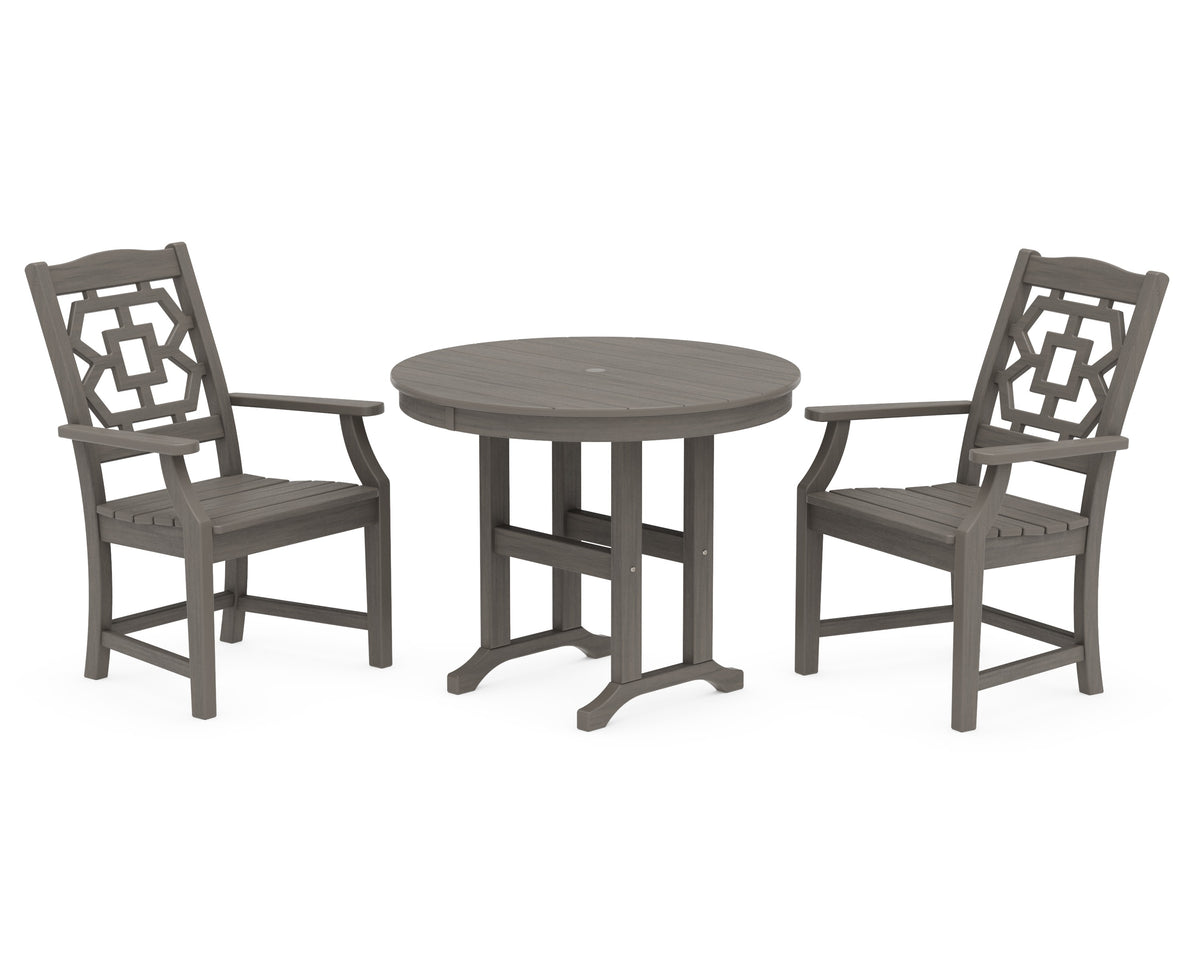 POLYWOOD Chinoiserie 3-Piece Farmhouse Dining Set in Driftwood